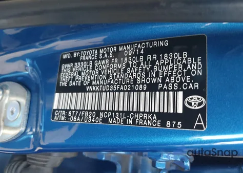 2015 Toyota Yaris from USA, damaged, VIN VNKKTUD35FA021089